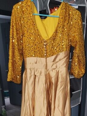 Sequin Bodice Gold Evening Gown